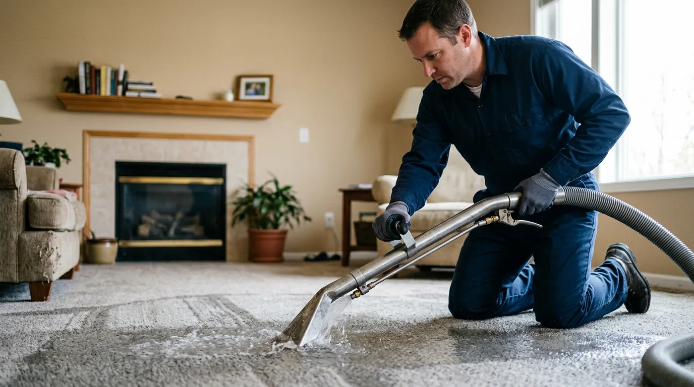 Water damage restoration technician working near Eva, TN